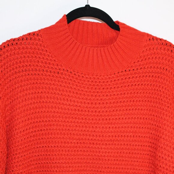 Womens orange chunky knit long-sleeve mock turtleneck ribbed hem and cuff XL - Picture 6 of 9